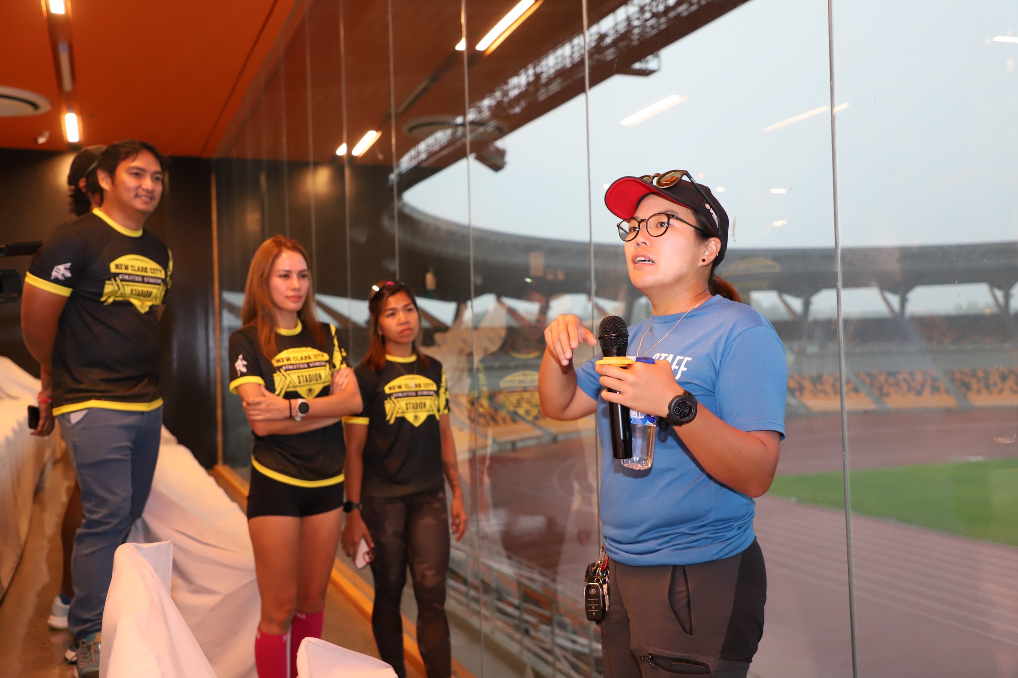 Photo caption: Spartan Race Philippines Race Director Micca De Joya shows the media some of the obstacles for the 2023 New Clark City Spartan Stadion race. BCDA photo