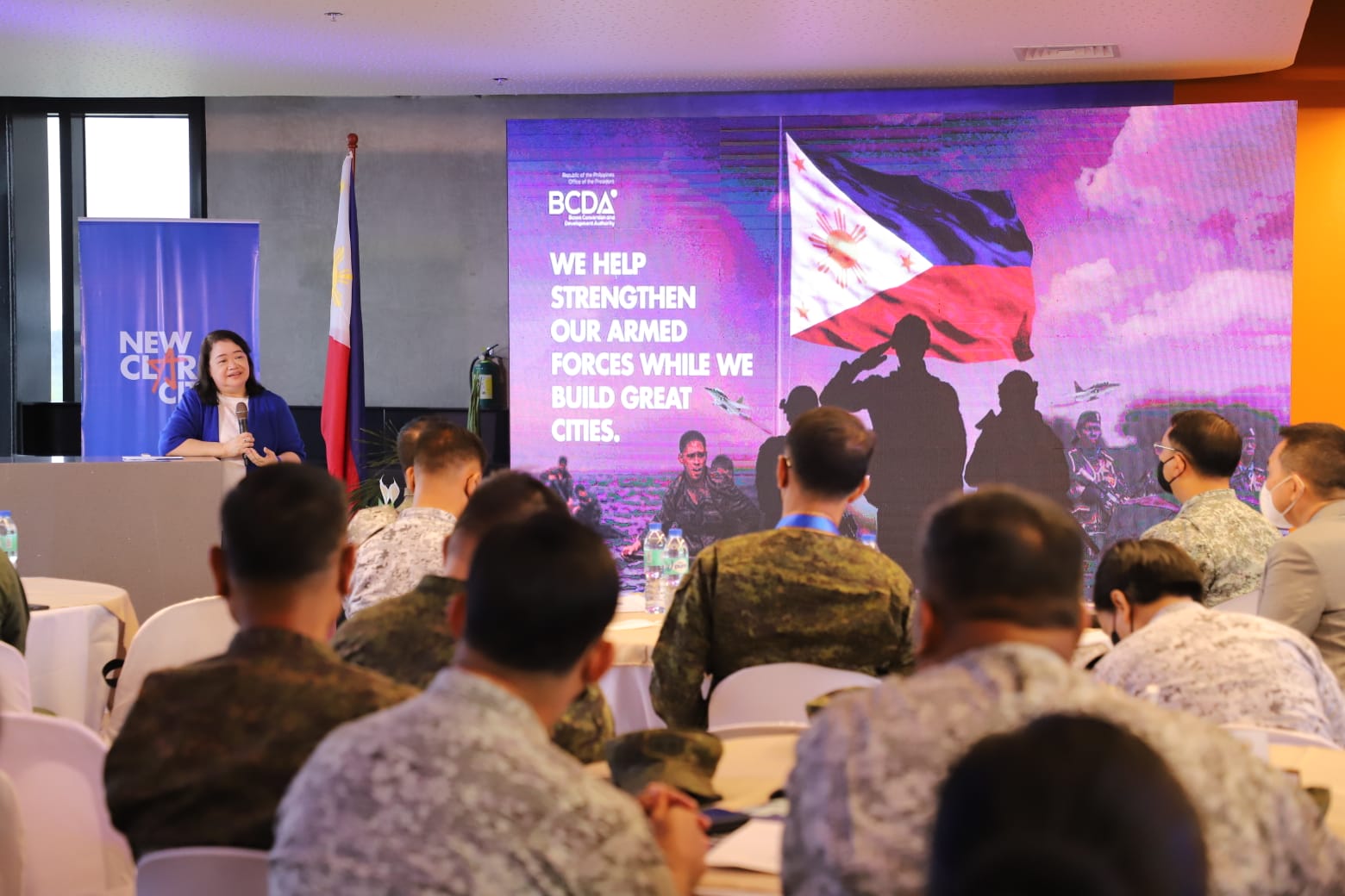 Photo caption: BCDA President and CEO Aileen R. Zosa provides over 100 AFP officials updates on BCDA’s efforts to contribute to the AFP Modernization Program. BCDA photo