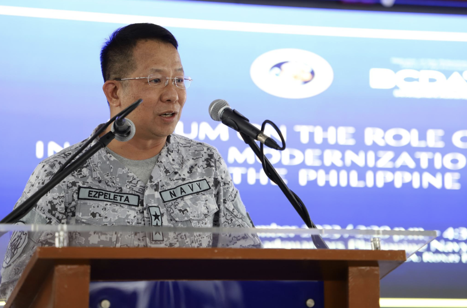 Photo caption: Chief of Naval Staff Rear Admiral (RADM) Jose Ma. Ambrosio Q. Ezpeleta PN delivered the keynote speech on behalf of PN Flag Officer-in-Command Toribio Adaci Jr. during BCDA’s 28th AFP Forum. BCDA photo
