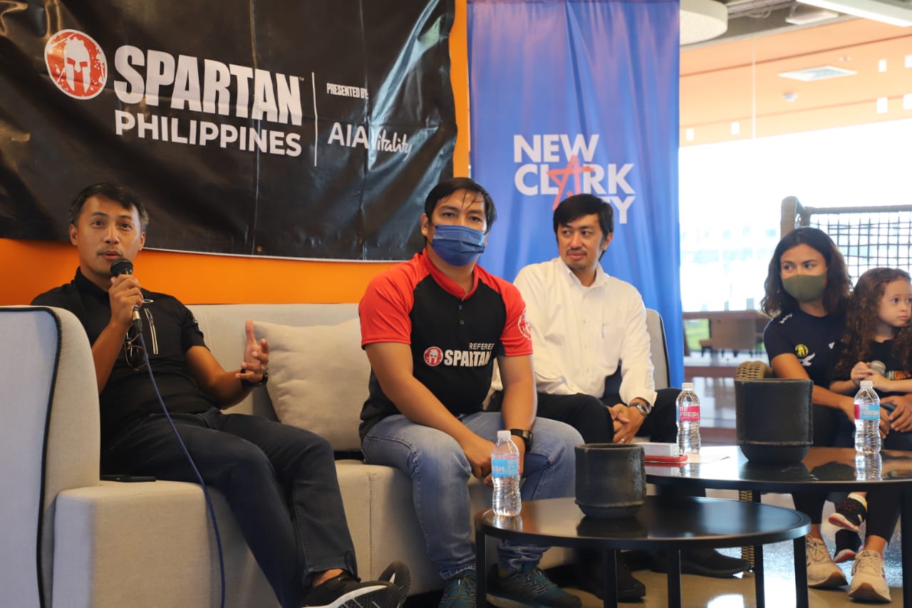 Photo caption: BCDA SVP Corporate Services Group Arrey A. Perez (extreme left) talks to the media about what is in store for the New Clark City.